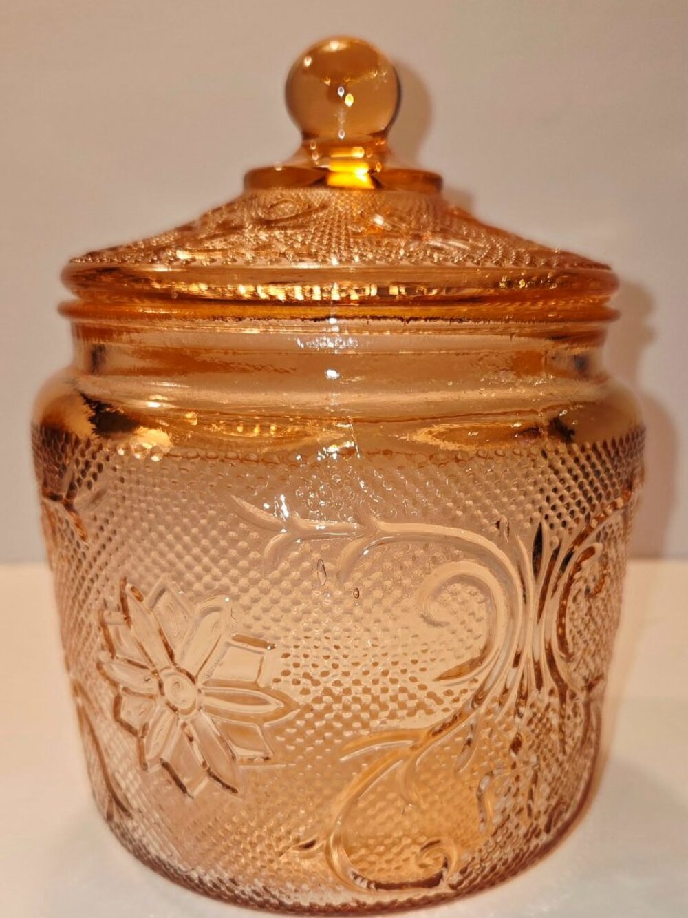 Vintage Indiana Glass Tiara Canister in the Pink "Sandwich" Pattern